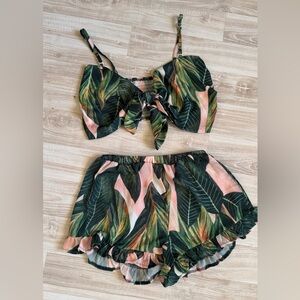 PrettyLittleThing Green and Pink Tropical Two-Piece Set